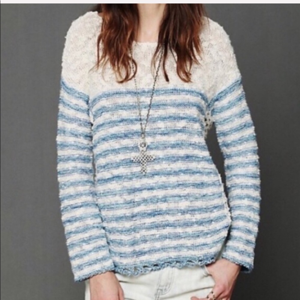 FREE PEOPLE / stripped crochet knit pullover - Picture 1 of 6